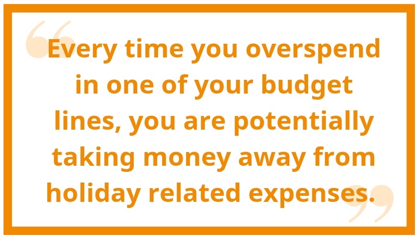 every time you overspend in one of your budget lines, you are potentially taking money away from holiday related expenses