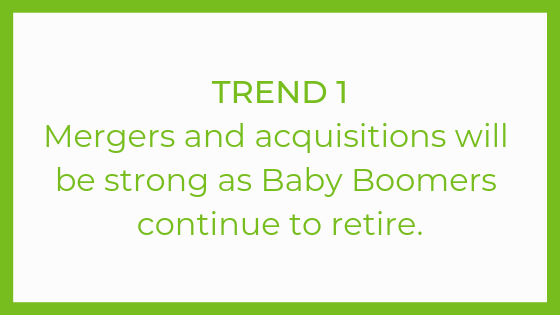 Trend 1: Mergers and acquisitions will be strong as baby boomers continue to retire