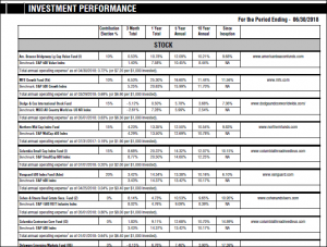 Investment performance section of a quarterly 401(k) statement